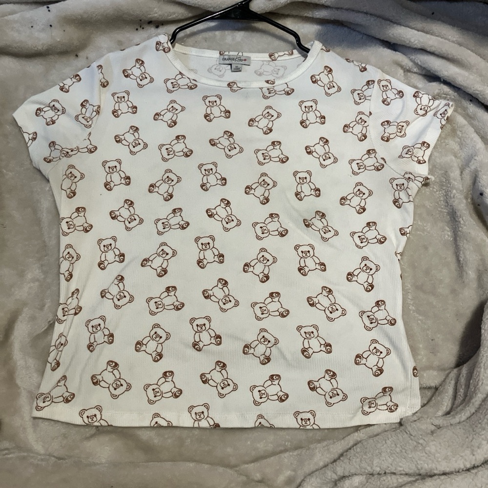 Rue21 White and Brown Teddy Bear Crop Top